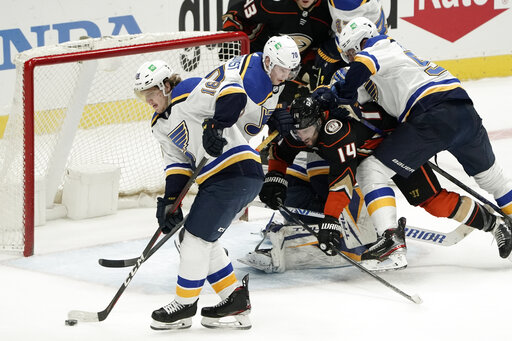 Kyrou leads Blues' quick start in 6-1 rout of Ducks